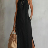 VESTIDO MIDI DE LINO CON CUELLO MAO - VALERINA MARBELLA