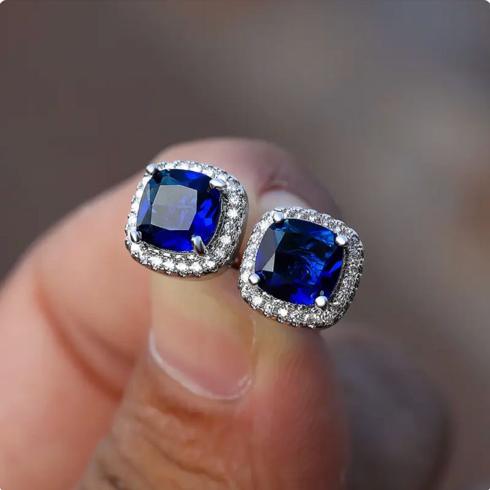 PENDIENTES ZAFIRO CUADRADO CLOU OREILLE