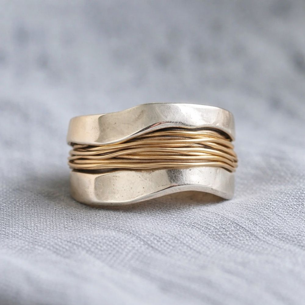 ANILLO PLATA CON DORADO THREADS