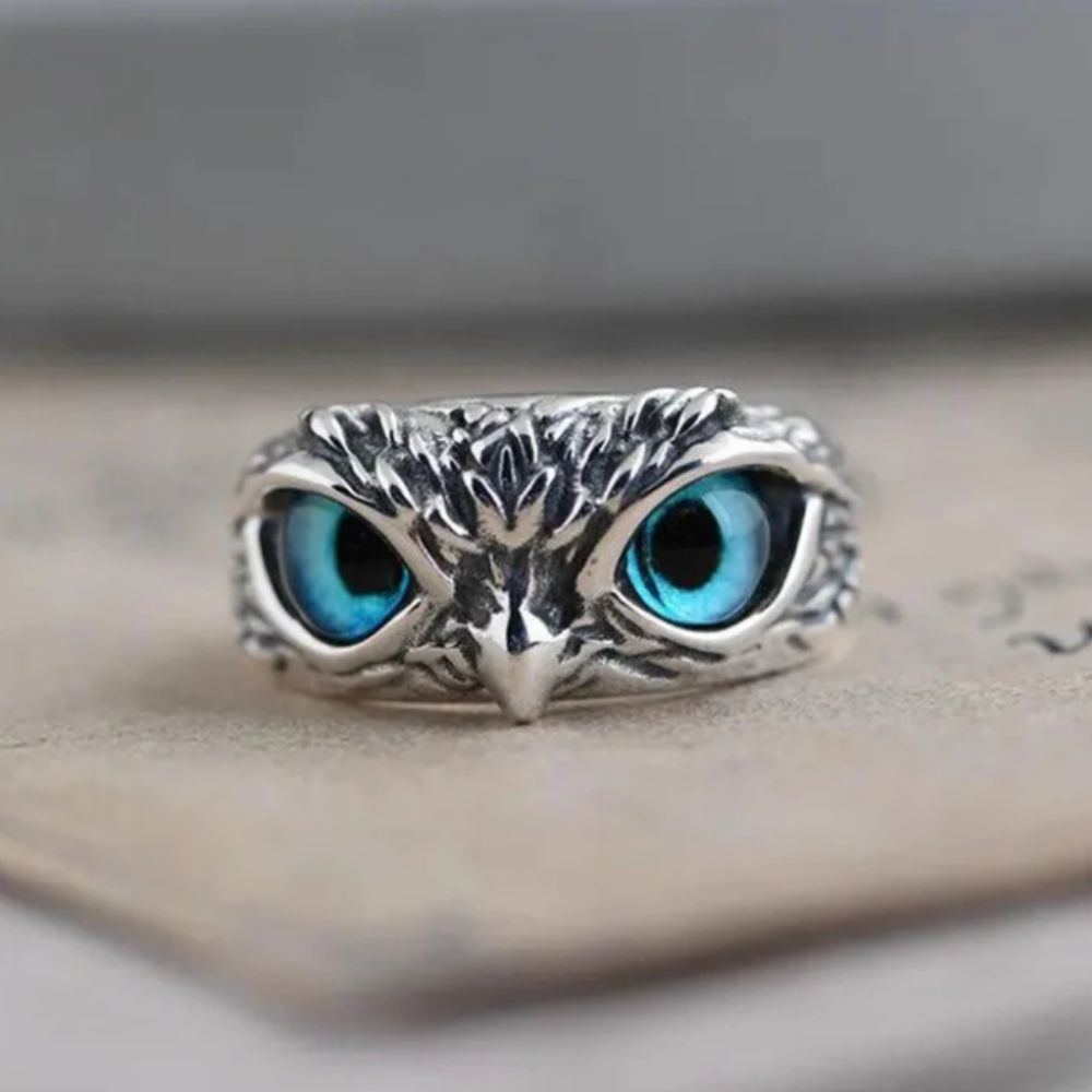 ANILLO HIBOU DE BONNE CHANCE RÉGLABLE EN PLATA Y ÓPALO
