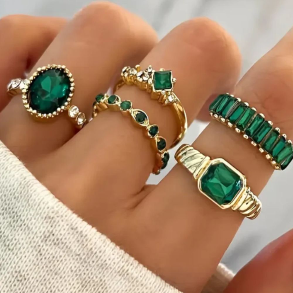 CONJUNTO EXQUIS ESMERALDA ORO ANILLO