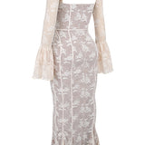 VESTIDO LARGO DE ENCAJE CON ELEGANCIA ROMÁNTICA