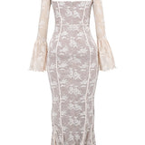 VESTIDO LARGO DE ENCAJE CON ELEGANCIA ROMÁNTICA