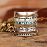 ANILLO BOHEMIO AZTÈQUE STYLE TURQUESA LARGE SORTIJA PLATA