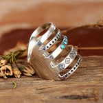 ANILLO BOHEMIO AZTÈQUE STYLE TURQUESA LARGE SORTIJA PLATA