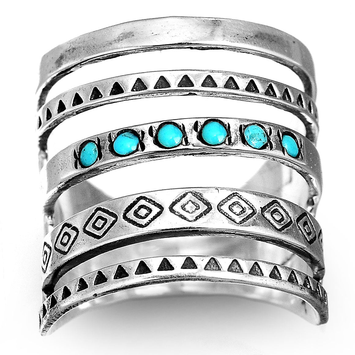 ANILLO BOHEMIO AZTÈQUE STYLE TURQUESA LARGE SORTIJA PLATA